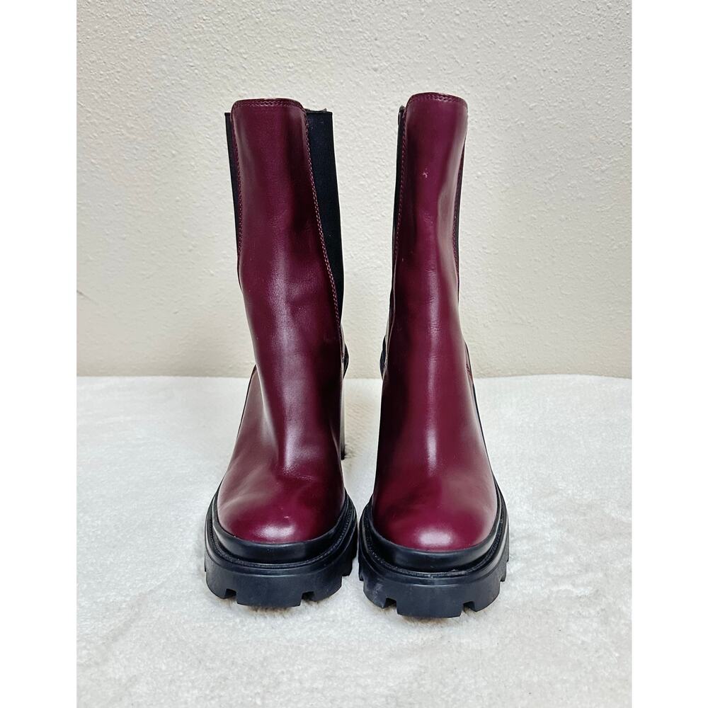 Tod’s Burgundy Leather Chunky Heel Chelsea Boots - Women’s EU 37 - US 7 - Picture 2 of 8